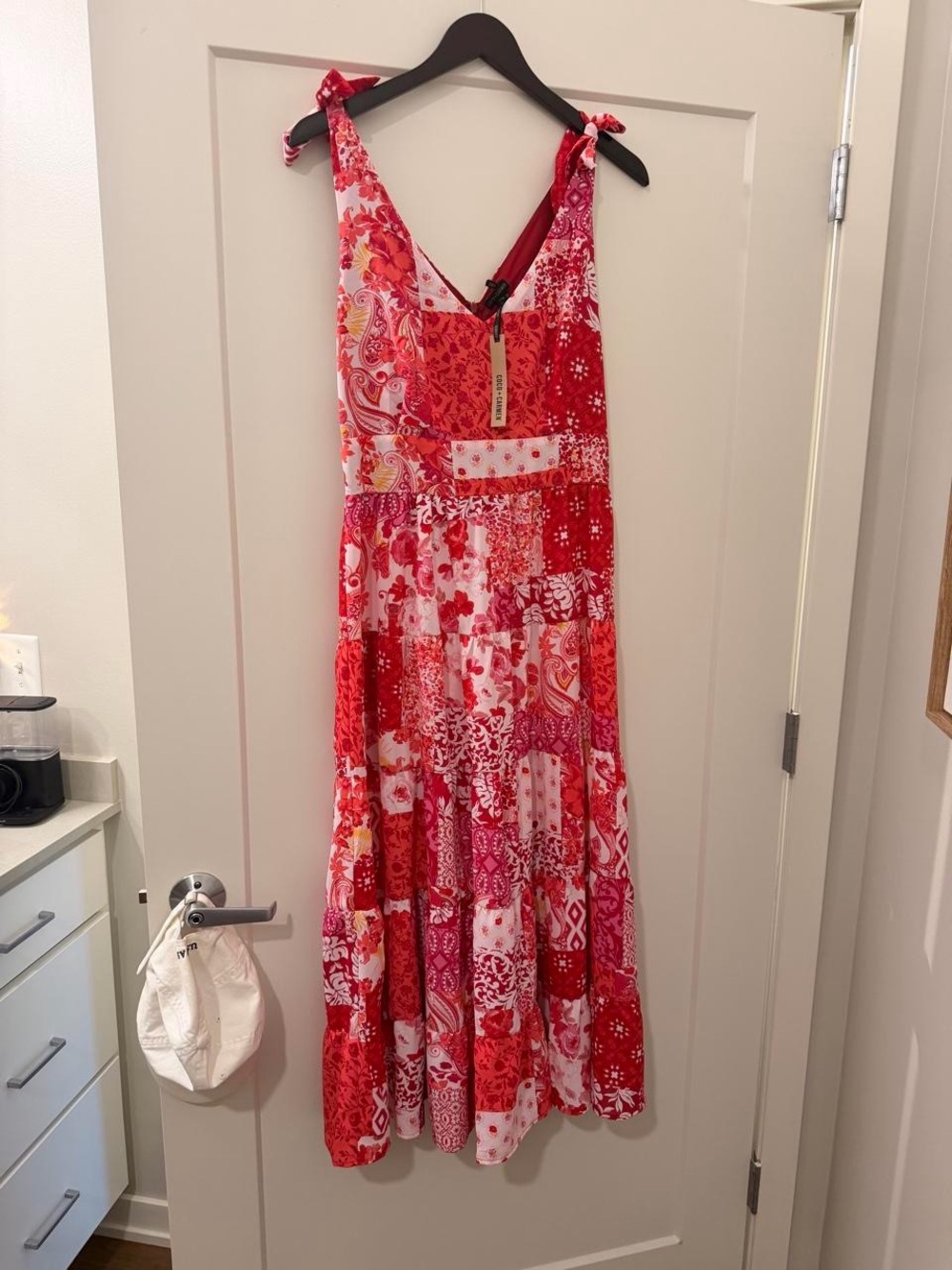 NWT Red Patchwork Maxi Dress with Tie Straps